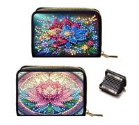 Lebartm 2Pcs Credit Card Holder Diamond Art Painting PU Wallet ID Card Case Zipper Anti-demagnetization Business Accordion Wallet Gift for Women Men Travel-03