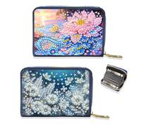 Lebartm 2Pcs Credit Card Holder Diamond Art Painting PU Wallet ID Card Case Zipper Anti-demagnetization Business Accordion Wallet Crafts Gift for Women Men Travel-02