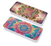 Lebartm 2Pcs Diamond Art Painting Pencil Case Lid Multi-Grid Pencil Stationery Box 8.1x3.5 in Office Supplies Storage Organizer Box for Pens Markers Paint Brushes-02