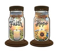 Lebartm 2Pcs DIY Diamond Art Painting Candlestick Holders Wooden Desk Candle Holder Ornament Double Sided Diamond Tabletop Ornaments for Home Decor-01