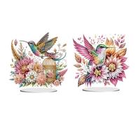 Lebartm 2Pcs DIY Diamond Art Painting Desktop Ornament Ostern Special Shaped Crystal PET Single Sided Diamond Tabletop Ornaments Paint by Numbers Craft Kits for Home Decor-Hummingbird