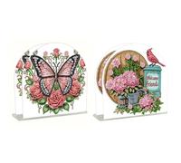 Lebartm 2Pcs DIY Diamond Art Painting Paper Towel Holder PET Christmas Desktop Double Sided Spot Drill Simple Paper Towel Stand Holder Organizer Ornaments for Home Office Supplies-04