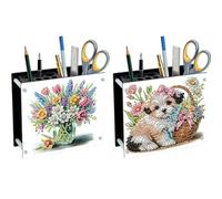 Lebartm 2Pcs DIY Diamond Art Painting Pen Holder Ornaments Desktop Pencil Holder Ornaments Double Sided Spot Drill Makeup Brush Holder Organizer Office Supplies