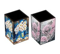 Lebartm 2Pcs DIY Diamond Art Painting Pen Holder Ornaments Desktop Pencil Holder Ornaments Four Sided Spot Drill Makeup Brush Holder Organizer Office Supplies-02