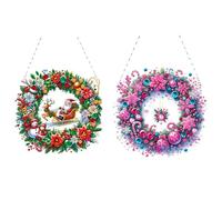 Lebartm 2Pcs DIY Diamond Art Painting Pendant Ornament Christmas Design Hanging Double Sided Pattern Single Sided for Home Garden Wall Door Decor-Wreath05
