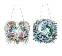 Lebartm 2Pcs DIY Diamond Art Painting Pendant Ornament Irregular Shape Design Hanging Double Sided Pattern Single Sided for Home Garden Wall Door Decor-02