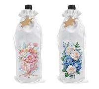 Lebartm 2Pcs DIY Diamond Christmas Wine Bottle Bags with Drawstring Diamond Art Painting Linen Wine Gift Bags for Xmas Festive Holiday Party Wedding Birthday Travel-01