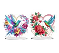 Lebartm 2Pcs DIY Diamond Desktop Ornament Special Shaped Crystal Diamond Art Painting Tabletop Ornaments Double Sided Pattern Single Sided Diamond Home Decor-Love Hummingbird