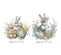 Lebartm 2Pcs DIY Diamond Desktop Ornament Special Shaped Crystal Easter Bunny Egg Diamond Art Painting Tabletop Ornaments Single Sided Diamond Home Decor
