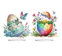 Lebartm 2Pcs DIY Diamond Desktop Ornament Special Shaped Crystal Easter Egg Diamond Art Painting Tabletop Ornaments Single Sided Diamond Home Deco