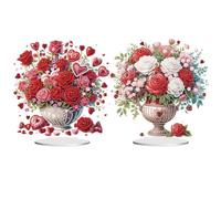 Lebartm 2Pcs DIY Diamond Desktop Ornament Special Shaped Crystal Rose Bouquet Diamond Art Painting Tabletop Ornaments Single Sided Diamond Home Decor