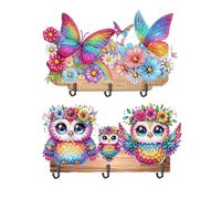 Lebartm 2Pcs DIY Diamond Door Hook with 3 Hooks in a Row Wall Adhesive Hooks Diamond Art Painting for Bathroom Shower Kitchen Keys Door Outdoor Home Improvement-01