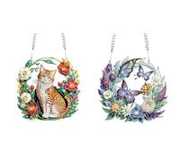 Lebartm 2Pcs DIY Diamond Pendant Ornament Butterfly Cat Garland Special Shaped Crystal Diamond Painting Hanging Single Sided Diamond Ornament for Adult Home Garden Wall Door Decor
