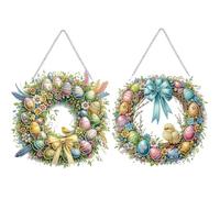 Lebartm 2Pcs DIY Diamond Pendant Ornament Easter Egg Garland Special Shaped Crystal Diamond Art Painting Hanging Single Sided Diamond Ornament for Adult Home Garden Wall Door Decor