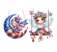Lebartm 2Pcs DIY Diamond Pendant Ornament Independence Day Fairy PVC Special Shaped Crystal Diamond Art Painting Hanging Single Sided for Home Garden Wall Door Decor