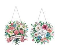 Lebartm 2Pcs DIY Diamond Pendant Ornament Mother's Day Wreath PVC Special Shaped Crystal Diamond Art Painting Hanging Single Sided for Home Garden Wall Door Decor