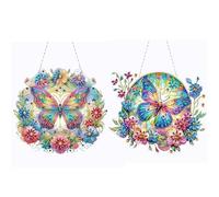 Lebartm 2Pcs DIY Diamond Pendant Ornament Special Shaped Crystal Diamond Art Painting Hanging Double-Sided Pattern Single Sided Diamond for Home Garden Wall Door Decor-Butterfly