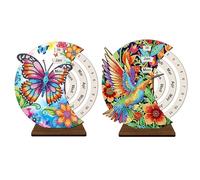 Lebartm 2Pcs DIY Diamond Perpetual Calendar Diamond Art Painting Wooden Manual Rotating Calendar Ornament Desk Round Perpetual Calendar Single Sided Diamond Tabletop Ornaments for Home Decor-06