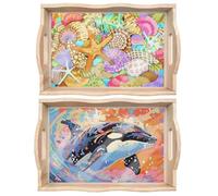 Lebartm 2Pcs DIY Diamond Tray Diamond Art Painting Creative Design Handmade Wooden Tray Dinner Plate Diamond Art for Coffee Living Room Home Organizer