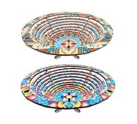 Lebartm 2Pcs DIY Diamond Wooden Snack Storage Tray Diamond Art Painting Mandala Candy Plate Retractable with Stand Round Handmade Serving Platter Set for Vegetables Bread Snack Kitchen Home-2