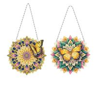 Lebartm 2Pcs DIY Mandala Butterfly Diamond Art Painting Pendant Ornament Hanging Double Sided Pattern Single Sided Dot-Drill for Home Garden Wall Door Decor-02