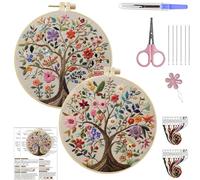 Lebartm 2Pcs Embroidery Kit for Beginners Cross Stitch Kits Needlepoint Set Colorful Tree of Life Patterns Embroidery Thread Kit for Craft Lover Hand Stitch with 15cm Hoop Threads Fabric-Trees01