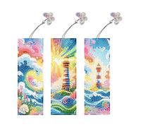 Lebartm 3Pcs DIY Diamond Art Painting Bookmarks with Colorful Butterfly Pendant PET Bookmark Double Sided Pattern Single Sided Diamond Book Ornament Marker Clip Gifts Tags-Colorful Lighthouse
