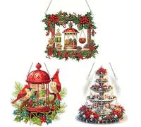Lebartm 3Pcs DIY Diamond Pendant Ornament Christmas Special Shaped Crystal Diamond Art Painting Hanging Double Sided Pattern Single Sided Diamond for Home Garden Wall Door Decor