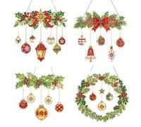 Lebartm 4Pcs Christmas Diamond Art Hanging Pendant Double Sided Hanging Ornaments DIY Crystal Painting Kit with Metal Chains for Beginners Adults Craft Holiday Decor-01