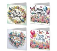 Lebartm 4Pcs Christmas Folding Greeting Card DIY Diamond Art Painting Creative Design Thank You Cards Blessing Gift Greeting Card Set for Birthday Christmas Crafts Gift-Happy Birthday01