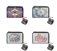 Lebartm 4Pcs Credit Card Holder Diamond Art Painting PU Wallet ID Card Case Zipper Anti-demagnetization Business Accordion Wallet Gift for Women Men Travel
