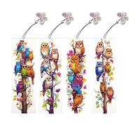 Lebartm 4Pcs DIY Diamond Art Painting Bookmarks with Colorful Butterfly Pendant PET Bookmark Ornament Double Sided Pattern Single Sided Diamond Book Marker Clip Gifts Tags-Owl