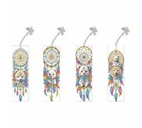 Lebartm 4Pcs DIY Diamond Art Painting Bookmarks with Colorful Butterfly Pendant PET Bookmark Single Sided Diamond Book Ornament Marker Clip Tags Gifts-Bear Feather Ornament