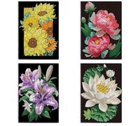 Lebartm 4Pcs DIY Diamond Art Painting Flower Notebook 50 Pages Blank Wireless Notebook Special Shaped Crystal Style Diamond Art Kits Sketch Books-02