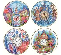 Lebartm 4Pcs DIY Diamond Art Painting Placemat Round Non-Slip Acrylic Table mats Modern Dining Table Kitchen Diamond Art Place mats Craft Supplies for Home Decor-Clock