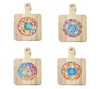Lebartm 4Pcs DIY Diamond Handheld Square Placemat Diamond Art Painting Creative Design Wooden Panel Tea Mat with Handle Kitchen Place mats Craft Supplies for Home Organizer-Mandala05