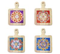 Lebartm 4Pcs DIY Diamond Handheld Square Placemat Diamond Art Painting Creative Design Wooden Panel Tea Mat with Handle Kitchen Place mats Craft Supplies for Home Organizer-Mandala02