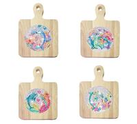 Lebartm 4Pcs DIY Diamond Handheld Square Placemat Diamond Art Painting Creative Design Wooden Panel Tea Mat with Handle Kitchen Place mats Craft Supplies for Home Organizer-Dolphin