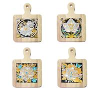 Lebartm 4Pcs DIY Diamond Handheld Square Placemat Diamond Art Painting Creative Design Wooden Panel Tea Mat with Handle Kitchen Place mats Craft Supplies for Home Organizer-Flower