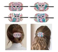 Lebartm 4Pcs Hair Pins for Women Elegant Hairs Accessories Diamond Art Painting PET Vintage Hair Fork French HairPin Diamond Art Craft Supplies for Updos Chignon Bun Twist Hairstyles-Owl