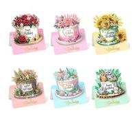 Lebartm 6Pcs 3D Folding Happy Birthday Greeting Card DIY Diamond Art Painting Foldable Thank You Cards with White Envelopes Blessing Greeting Card Set for Festival Holiday-Birthday Cake