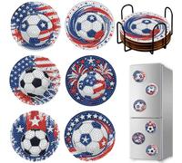 Lebartm 6Pcs Diamond Art Coasters & Refrigerator Magnet Kits for Adults Beginners Soccer Drink Coaster with Cork Base Crafts Sports Fans Gifts-Football