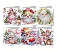 Lebartm 6Pcs DIY Folding Christmas Greeting Card Diamond Art Painting Creative Design Foldable Thank You Cards with White Envelope Blessing Greeting Card Set for Birthday Festival-Pink Christmas