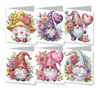 Lebartm 6Pcs DIY Folding Greeting Card Diamond Art Painting Creative Design Foldable Thank You Cards Blessing Greeting Card Set for Birthday Thanksgiving Day Crafts Gift (Mother's Day Goblin)