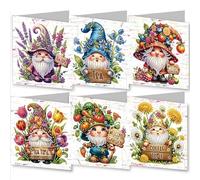 Lebartm 6Pcs DIY Folding Greeting Card Diamond Art Painting Creative Design Foldable Thank You Cards Blessing Greeting Card Set for Birthday Thanksgiving Day Crafts Gift (Flower Goblin)