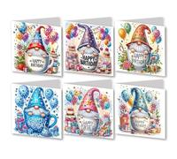 Lebartm 6Pcs DIY Folding Greeting Card Diamond Art Painting Creative Design Foldable Thank You Cards Blessing Greeting Card Set for Birthday Thanksgiving Day Crafts Gift (Birthday Goblin)