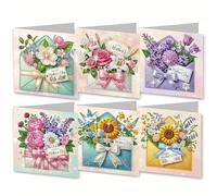 Lebartm 6Pcs DIY Folding Greeting Card Mother's Day Diamond Art Painting Foldable Thank You Cards with White Envelope Blessing Greeting Card Set for Holiday Crafts Gift-Envelope
