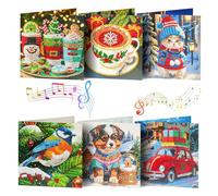 Lebartm 6Pcs DIY Folding Music Christmas Greeting Card with Light Diamond Art Painting Creative Design Foldable Thank You Cards Blessing Gift Greeting Card Set for Birthday Christmas-01