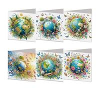 Lebartm 6Pcs Folding Greeting Card DIY Diamond Art Painting Creative Design Foldable Thank You Cards with White Envelopes Blessing Greeting Card Set for Festival Holiday Birthday-Earth
