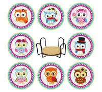 Lebartm 8Pcs Diamond Art Painting Coaster with Holder DIY Owl Diamond Art Round Coasters for Adults Beginners Creative Diamond Art Craft Supplies for Home Decorations